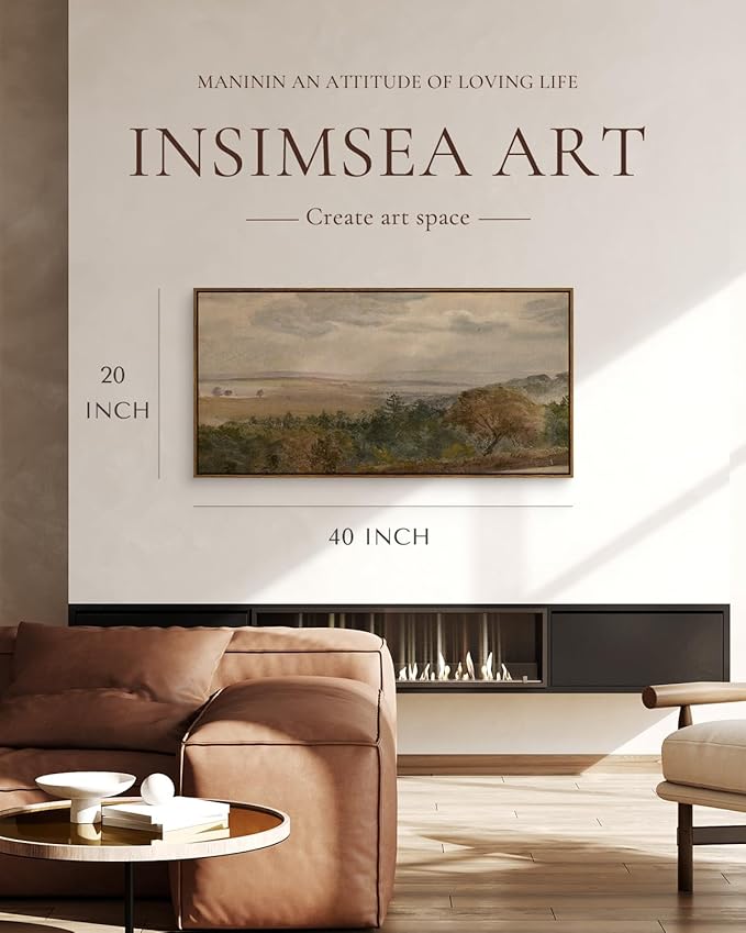 InSimSea Extra Large Framed Vintage Wall Art, Living Room Country Farmhouse Decor, Soft Pastel Hill Sky Landscape Canvas Prints, Retro Scenery Long Picture for Bedroom Above of Bed, 20x40inch