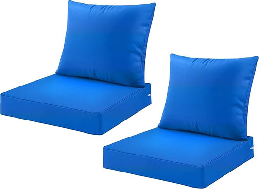 ARTPLAN Outdoor Deep Seat Cushion Set for Wicker Chair,Set of 2,Seat:24"x 24" x 4",Back:22" W x 24",100% Foam,Water Repellant, Fade Resistant,Cushion Replacements for Patio Furniture,Navy Blue
