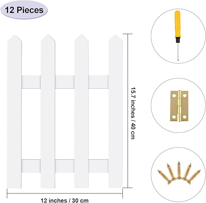 RUODON 12 Pack Thick Christmas Tree Fences White Wooden Picket Fences Tree Fence Border Decoration for Xmas Wedding Party Decor Garden Home, 15.7 x 12 Inches