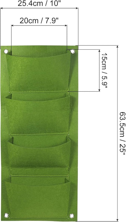 PATIKIL 4 Pockets Vertical Hanging Grow Bags, Wall Hanging Planter Bags Wall-Mounted Felt Fabric Planting Grow Bags for Garden Home Decoration, Green