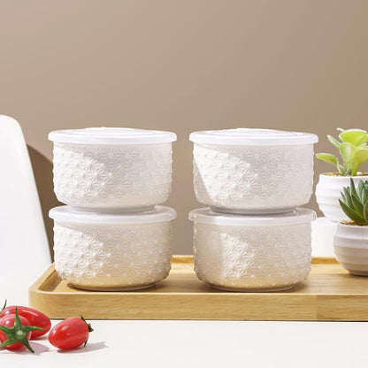 10 oz Set of 4 Oven-Safe Porcelain Ramekins with Lids, Large White Souffle and Creme Brulee Baking Dishes, Ramekin Bowls for Sauce and Dessert