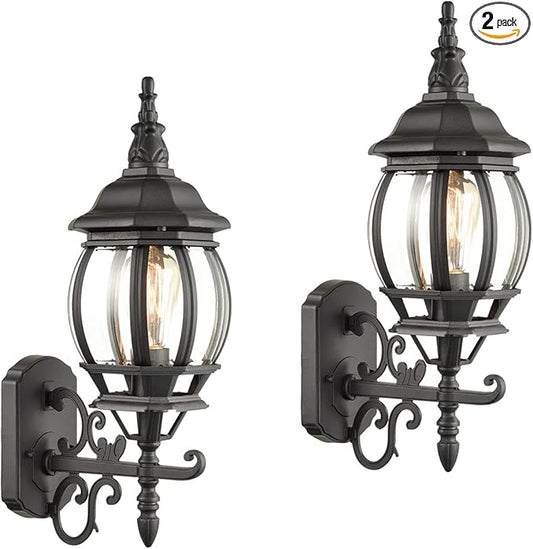 HOLKIRT 2-Pack Outdoor Wall Lantern Waterproof Exterior Wall Sconce Light Matte Black for Porch Garage Doorway