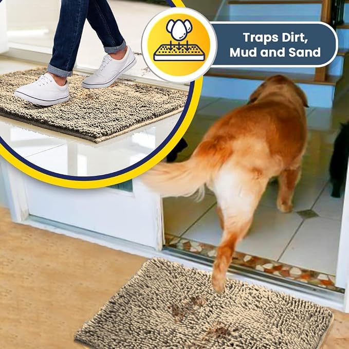 Muddy Mat® | Super Water Absorbent Door Mat Indoor, Microfiber Quick Dry Chenille Entryway Rug, Slip Resistant Front Door Mat, Indoor Mats for Entryway, Machine Washable Pet Rug, Beige 28" x 48"
