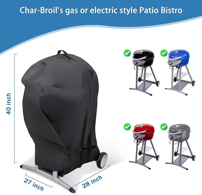 Cover for Char-Broil Gas/Electric Style Patio Bistro Without Side Shelves, 600D Heavy Duty Waterpoorf Outdoor Fade Resistant Char-Broil Patio Bistro Cover, Barbecue Accessory