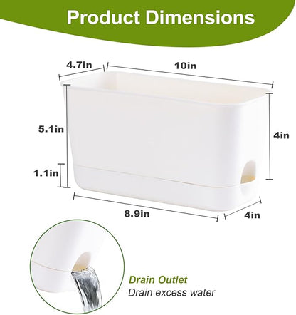Oliz Self Watering Planters: 2 Packs Rectangular Plant Pots with with Drainage and Tray, 10 Inch Window Pot Self Watering Planter for Herb, Houseplants