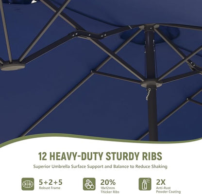 Outdoor Patio Umbrella, Table Umbrella with Push Button Tilt and Crank, 8 Ribs Market Umbrella