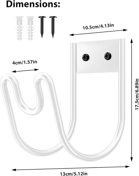 Metal Garden Hose Holder, Sturdy Wall Mounted Water Hose Hanger, Solid Hose Hook for Garden Garage Water Hose/Extension Cords/Vacuum Lines (White)