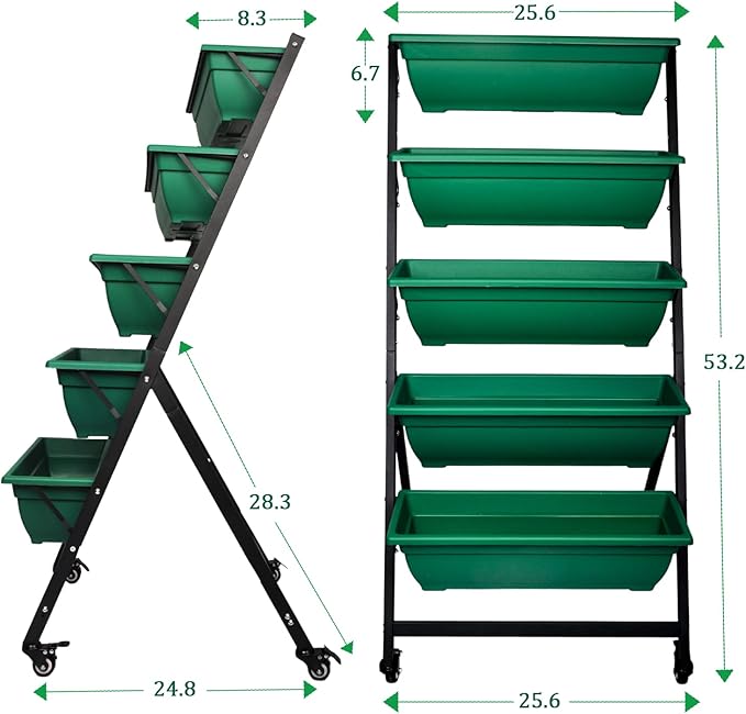 4FT Vertical Raised Garden Bed 5 Tier Planter Box with Wheels, to Grow Flowers, Vegetables, Herbs, on Your Patio Balcony Greenhouse for Outdoor and Indoor Gardening