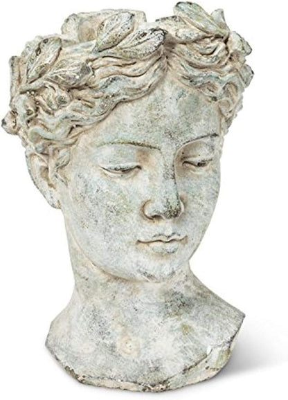 Abbott Collection Goddess Head Planter – Large Cement Indoor and Outdoor Planter Pot – Grecian Woman Statue Head Planter for Flowers and Succulents (Grey, 10" Tall, 4.5" Opening)