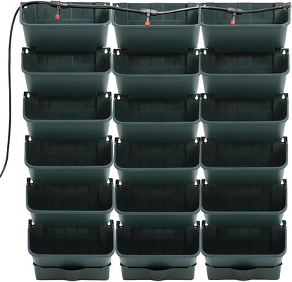 18 Pots Vertical Garden Planter, 6 Tiers Self-Watering Wall-Mounted Flower Pot Bags,Vertical Wall Planter w/Timer&18pcs Plant Pots, Hanging Planter Rack Balcony Planter for Herb (Green)