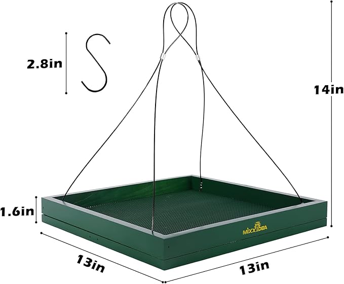 MIXXIDEA Bird Feeder Hanging Tray, Wooden Platform Hummingbird Feeder Hanging Tray Mesh Seed Platform for Garden Yard Outside Decoration Attracting Wild Birds (Green-2pk)