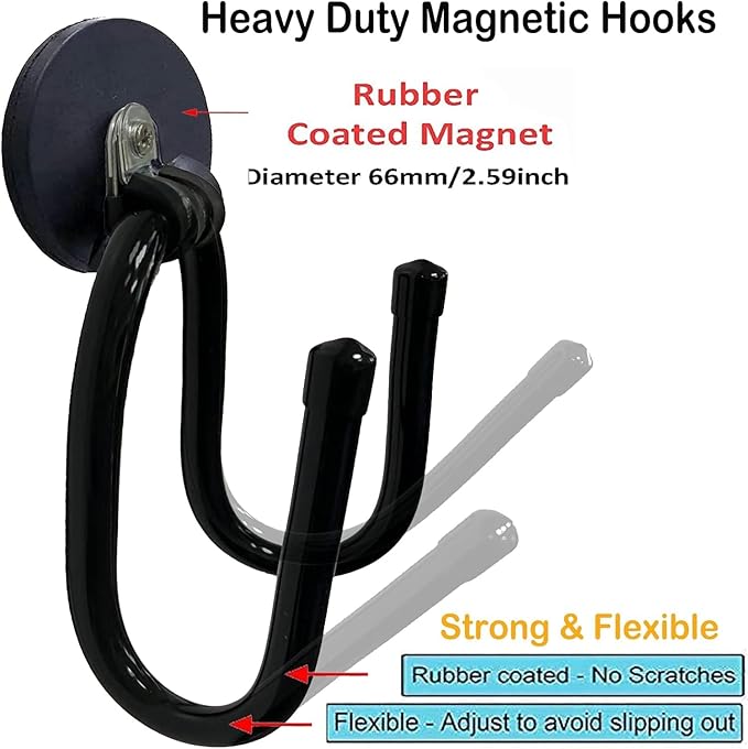 4 Pack Strong Garage Magnetic Hooks, Power Tool Organizer Rack, Heavy Duty Storage Utility Magnet Hooks for Power Drill,Garden Tools, Hose,Pegboard,Garage, Workshop for Indoor & Outdoor Hanging