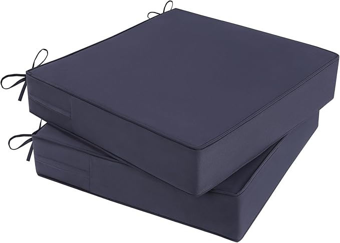Outdoor Chair Cushions 22x22x4 Inch, Waterproof Grey Patio Furniture Cushions Set of 2 with Ties & Handle, 3 Year Color Fastness Square Replacement Seat Cushions for Sofa, Couch