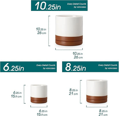 vancasso Ceramic Pots for Plants, Plant Pots for Indoor Plants, 6.25+8.25+10.25 Inch Ceramic Planters, Flower Pots with Drainage Holes, Planters Pot for Indoor House Plant, Set of 3, Khaki