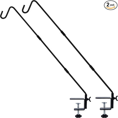 Juegoal 2 Pack Heavy Duty Deck Hook with 2 Inch Non Slip Clamp, 25 or 36 Inch Extended Reach Deck Hook, Adjustable Rail Pole Plant Bracket for Hanging Bird Feeder, Suet Baskets, Lanterns, Wind Chimes