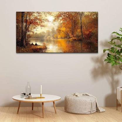 FUHAIHUA Canvas Wall Art For Living Room Large Wall Decor For Bedroom Modern Office Wall Decorations Saffron Yellow Tree Landscape Painting Forest Pictures Artwork Ready To Hang Home Decor 20"x40"