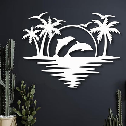 Palm Tree Metal Wall Decor,Palm Tree Outdoor Wall Art,Tropical Palm Tree Wall Decorations for Living Room,Outdoor Wall Decorations for House(35"×28",Black)