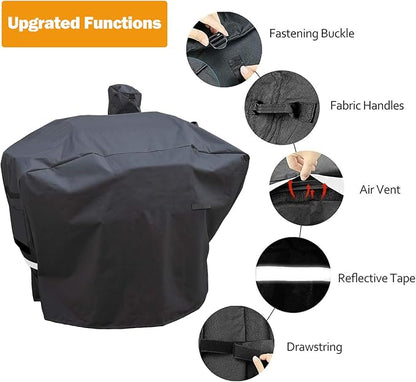 Pellet Grill Cover for Camp Chef Smoker, Upgraded Full-Length Heavy Duty Waterproof Anti-UV Cover for Woodwind Pro 24 PG24SE PG2424SGB SmokePro DLX 24 PG24MZG PG24WWSB, for Camp Chef 24 with Sidekick