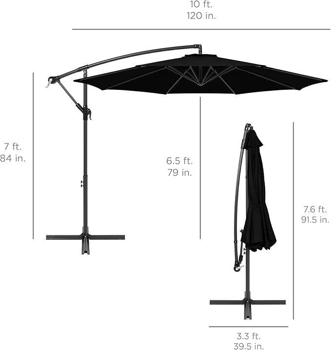 Best Choice Products 10ft Offset Hanging Market Patio Umbrella w/Easy Tilt Adjustment, Polyester Shade, 8 Ribs for Backyard, Poolside, Lawn and Garden