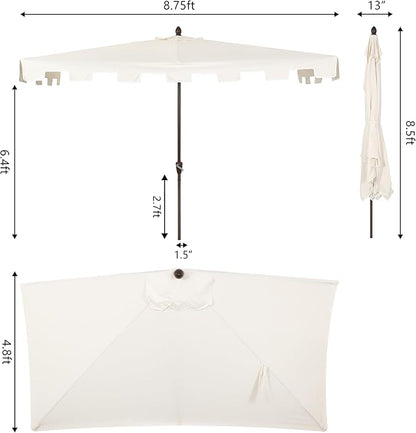 JONATHAN Y Half Umbrella UMB1200B Sidney 9 ft. Classic MidCentury Rectangular Market Patio with Crank, Wind Vent and UV Protection in Cream/White