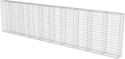 Galvanized Steel Gabion Wall with Covers, Gabion Mesh Wire Wall Panel Galvanized Steel Garden Stone Wire Basket Fencing Patio Decorative Fence, 236"x11.8"x59",-185