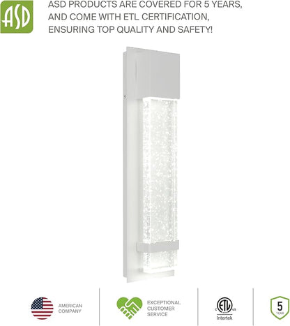 ASD LED 18" Bubble Glass Wall Light Fixture, Outdoor & Indoor Seeded Sconce | 3CCT, Waterproof, Dimmable, ETL Listed | 12W 500LM 3000-5000K 120V | Exterior Lantern, Porch Lighting | White, 4 Pack