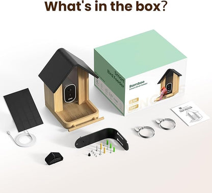 Bird Feeder with Camera, Smart Bamboo Bird Feeder, 2.5K UHD AI Identification, Real-time Videos & Pictures, Wireless Solar Powered Outdoor, Ideal for Garden Birding, Premium Present