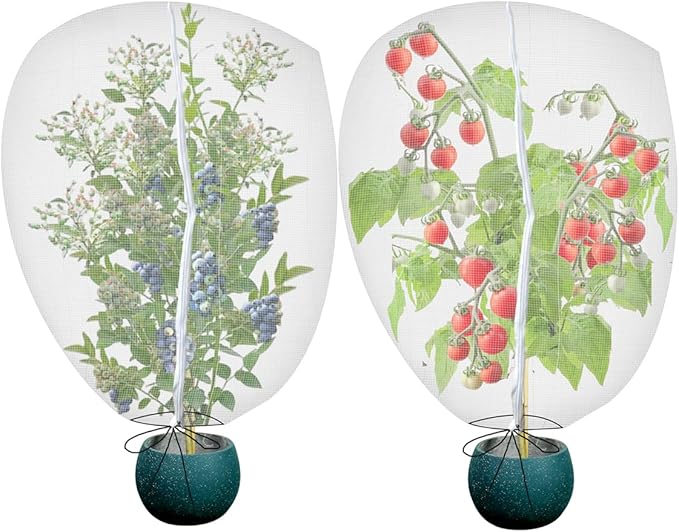 Gardtree 2PCS 2.6 × 3.2 FT Bird Insect Barrier Fruit Tree Netting, Double Zipper & Drawstring, Garden Bird Netting for Blueberries, Tomatoes, Peppers, Shrubs – Reusable Mesh Barrier