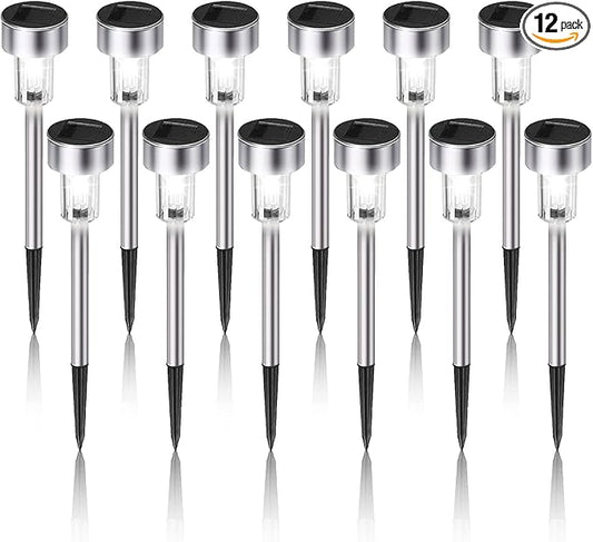 Dream Master Solar Lights Outdoor Waterproof, Stainless Steel LED Landscape Lighting, Solar Garden Lights, Outdoor Decorations for Yard, Pathway, Walkway, Patio, Lawn - 12 Pack (Cold White)