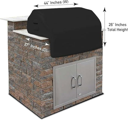 Covers & all Built-in Outdoor Grill Cover, Durable 12 Oz Waterproof Cover Max Material with Air Pocket & Elastic for Snug Fit (44" W x 27" D x 26" H Inches, Black)