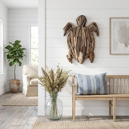 Wooden Driftwood Turtle Sculpture – Relaxed Coastal Room Decor Accent, Living Room or Patio Wall Display, Organic Texture and Artful Home Decor Silhouette – 16"x 22"x 3", Brown