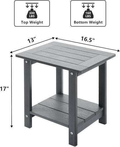 Meluvici Double Adirondack Outdoor Side Table Weather Resistant, Outdoor Rectangular Patio End Table for Adirondack Chair, Grey