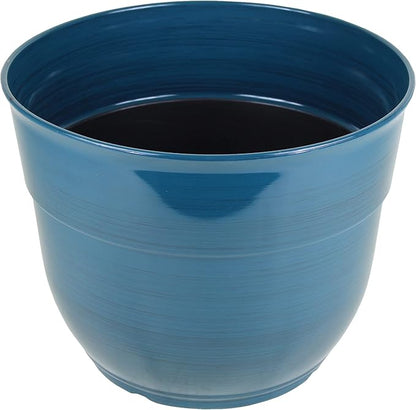 Garden Elements Indoor/Outdoor Glazed Brushed Happy Plastic Planter, Large, Dark Teal, 15" (Pack of 2)