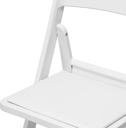 Flash Furniture Hercules Tucker Commercial White Resin Folding Chair - Lightweight, Vinyl Padded Removable Seat, Indoor Outdoor Use, Event & Wedding Ready, Set of 4