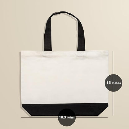 Carrywell (Not Made In China) Canvas Tote Bags 12-Pack, 15"x 18.5" Reusable Cotton Shopping Bag, Durable 13oz Organic Cloth With Handles