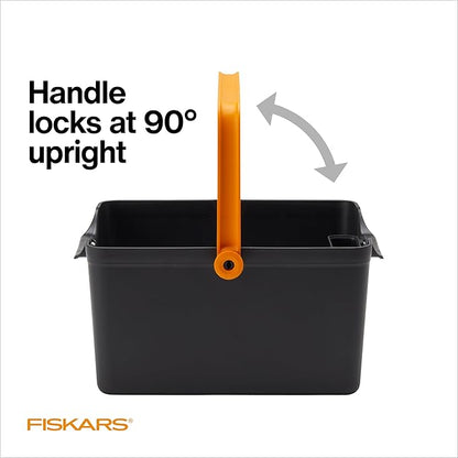 Fiskars Garden Tool Caddy, Portable Storage Organizer with Removable Bin for Snips & Pruners, Durable Recycled Resin Carrier for Indoor & Outdoor Gardening, Locking Handle & Wall Mount