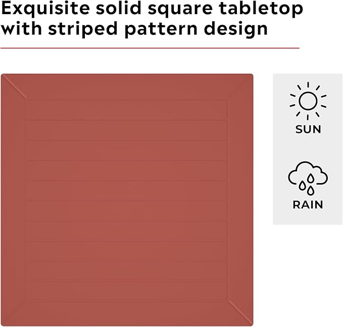 Costaelm 5 Piece Patio Furniture Set, HDPE Patio Square Bistro Table and Stackable Chairs Sets for 4, Outdoor Furniture All Weather for Backyard Poolside, Red