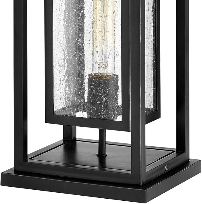Hinkley Republic Medium Pier Mount Outdoor Lantern 12V - Coastal Elements, Estate Series, 1-Light, Clear Seedy Glass, Composite Material, LV Bulb Included - Black Finish