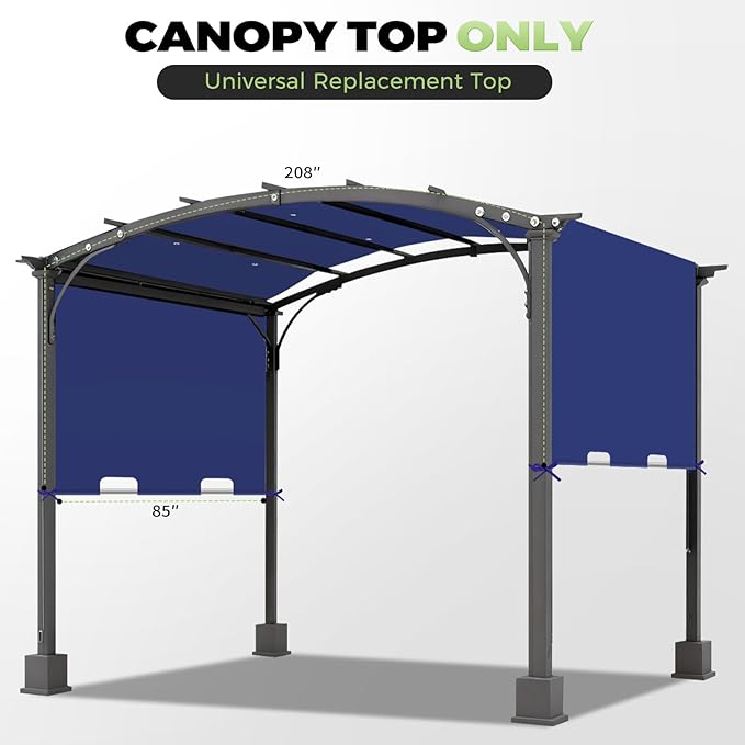 85'' x 208'' Universal Pergola Replacement Cover for Doubleton Steel Pergola L-PG080PST, Waterproof Sunshade Canopy Top for Patio Gazebo, Deck, Porch, Yard, Outdoor Cover Only (Dark Blue)