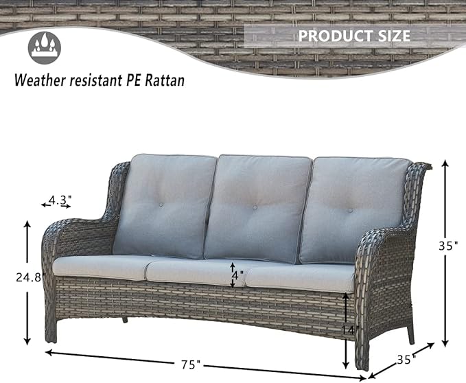 HUMMUH Outdoor Furniture Patio Furniture Set 6 Pieces Wicker Outdoor Sectional Sofa with Swivel Rocking Chairs,Patio Ottomans,Side Table