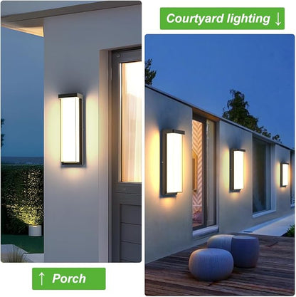 Sytmhoe Modern 2Pack Outdoor Wall Light Fixture,16in 10%-100% Dimming LED Porch&Patio Wall Light Fixture,3000K Black Exterior Sconce Light Mounted for House Garage Porch Courtyard(2Packs)