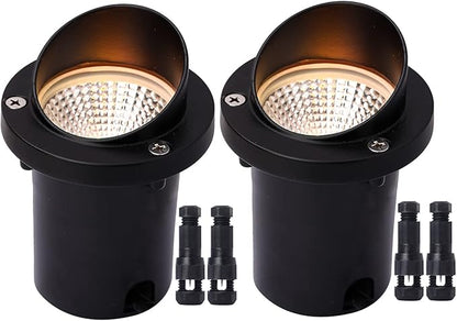 LED Low Voltage Landscape Light,12-24V AC/DC Shielded In-Ground Light IP67 Waterproof 3000K Paver Well for Pathway (2 Pack)