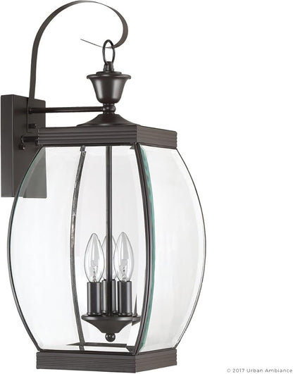 Urban Ambiance Luxury Colonial Outdoor Wall Light, Large Size: 22.5" H x 9" W, with Transitional Style Elements, Bowed Design, Gorgeous Dark Medieval Bronze Finish and Beveled Glass, UQL1172