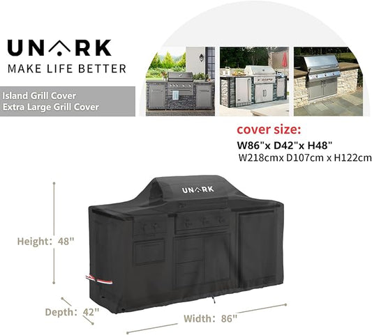 86 Inch Extra Large Grill Cover Kitchen Island Cover Large Island Grill Cover for Outdoor Grill Outdoor Kitchen Cover Heavy Duty Waterproof 86" L x 42" W x 48" H, Black