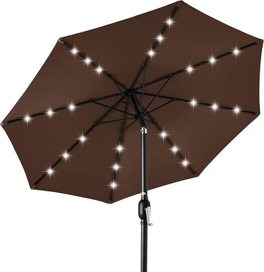 Best Choice Products 10ft Solar Polyester LED Lighted Patio Umbrella w/Tilt Adjustment and UV-Resistant Fabric - Brown