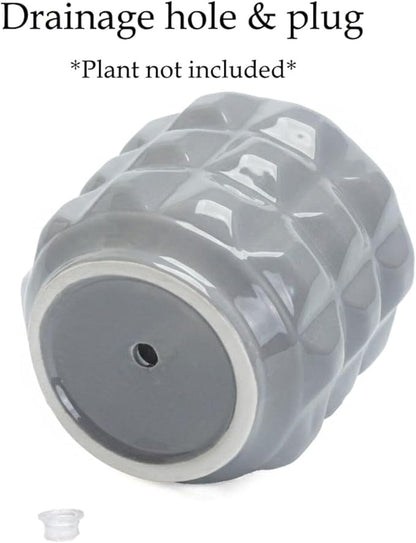 Ceramic Planter Pot with Drainage Hole, 4.5 Inch Dia, Indoor and Outdoor, Home Patio Garden, Plants Flower Succulent, 3D Patterned Round (Gray)