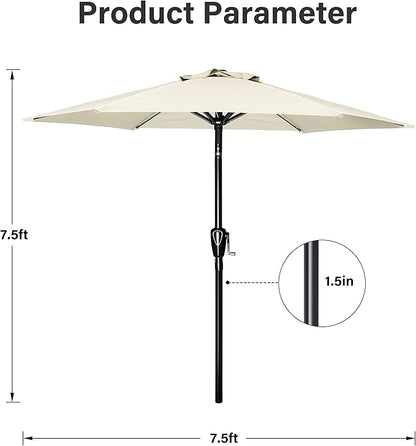 Simple Deluxe 7.5ft Patio Umbrella Outdoor Table Market Yard Umbrella with Push Button Tilt/Crank, 6 Sturdy Ribs for Garden, Deck, Backyard, Pool, Creamy White