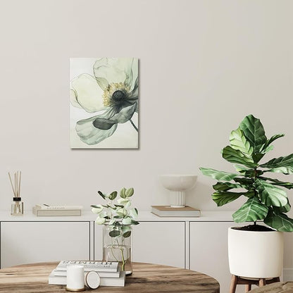 Sage Green Wall Art, flower pictures wall decor, Minimalist Modern Gold Green Canvas Artwork Paintings, Boho aesthetic canvas wall art for bedroom Bathroom Living room Office Decorations,12"x16"