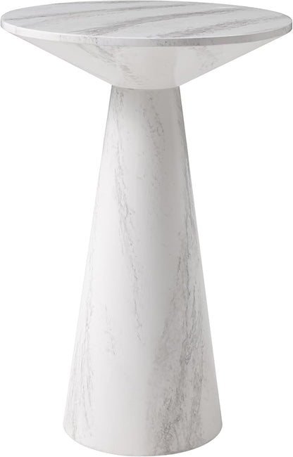 COZAYH Modern Pedestal End Table Round Wood Martini Table, Plant Stand Drink Table for Small Spaces, White Marble Colour