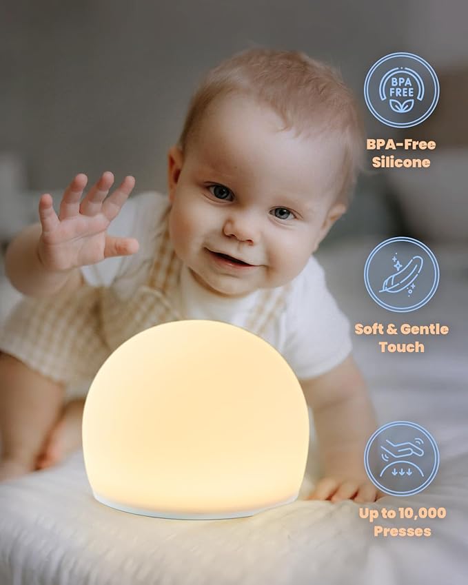 Night Light for Kids, Soft Egg Light with 13 Colors Changing Mode, Interactive Tap Light Stress Relief, LED Sensory Light Ball, Adjustable Brightness Globe Lamp Christmas Gifts, Auto-dim in 30 Minutes